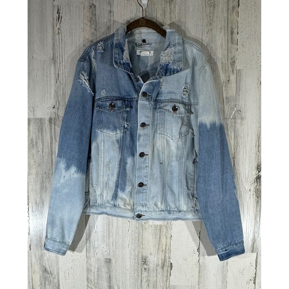 Ci Sono Denim Trucker Jean Jacket 2X Distressed‎ Bleached Holes Grunge Punk READ